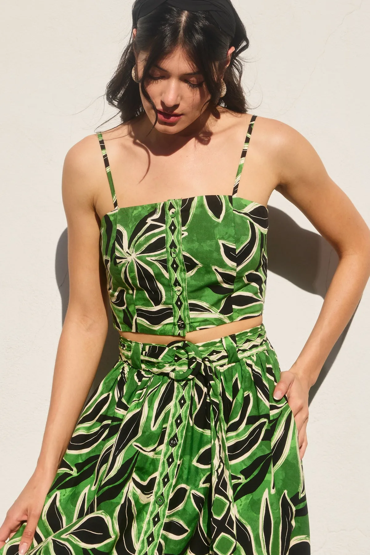 Marine Button Front Crop Top