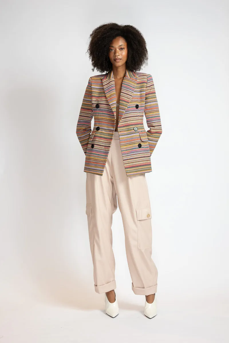 Mashru Jacquard Double-Breasted Blazer