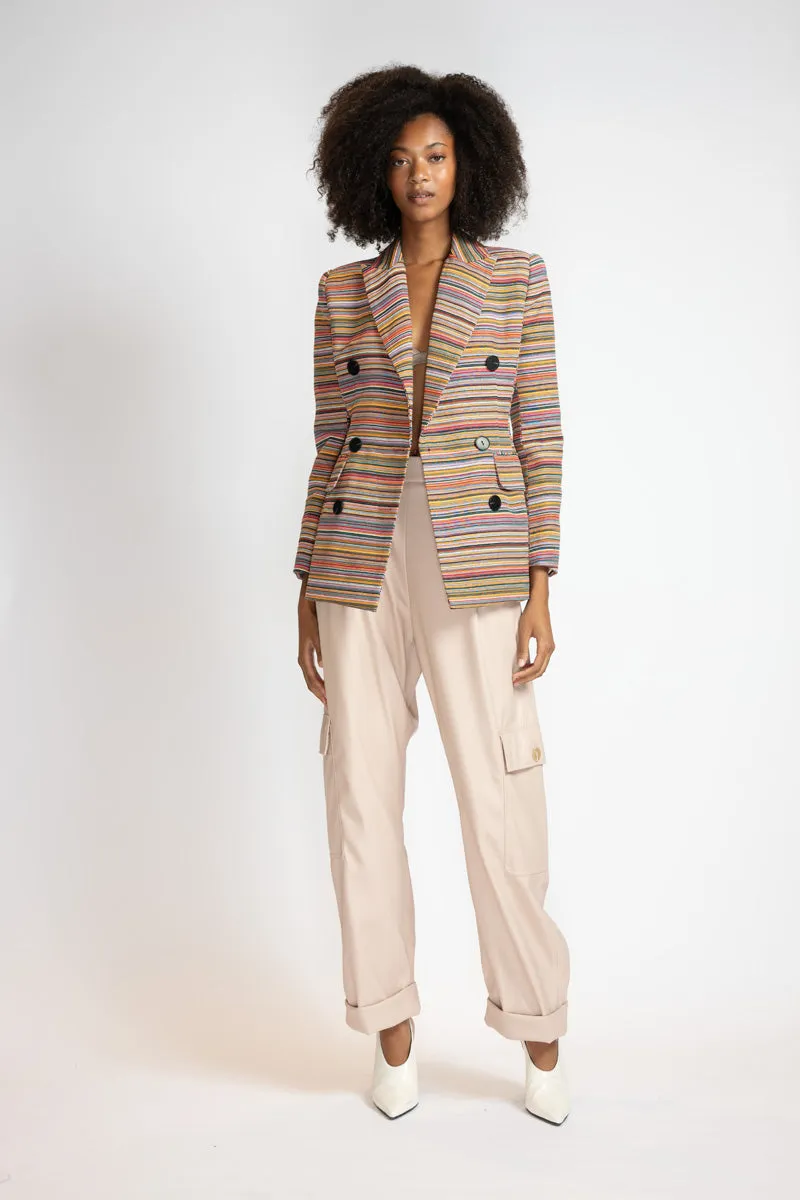 Mashru Jacquard Double-Breasted Blazer