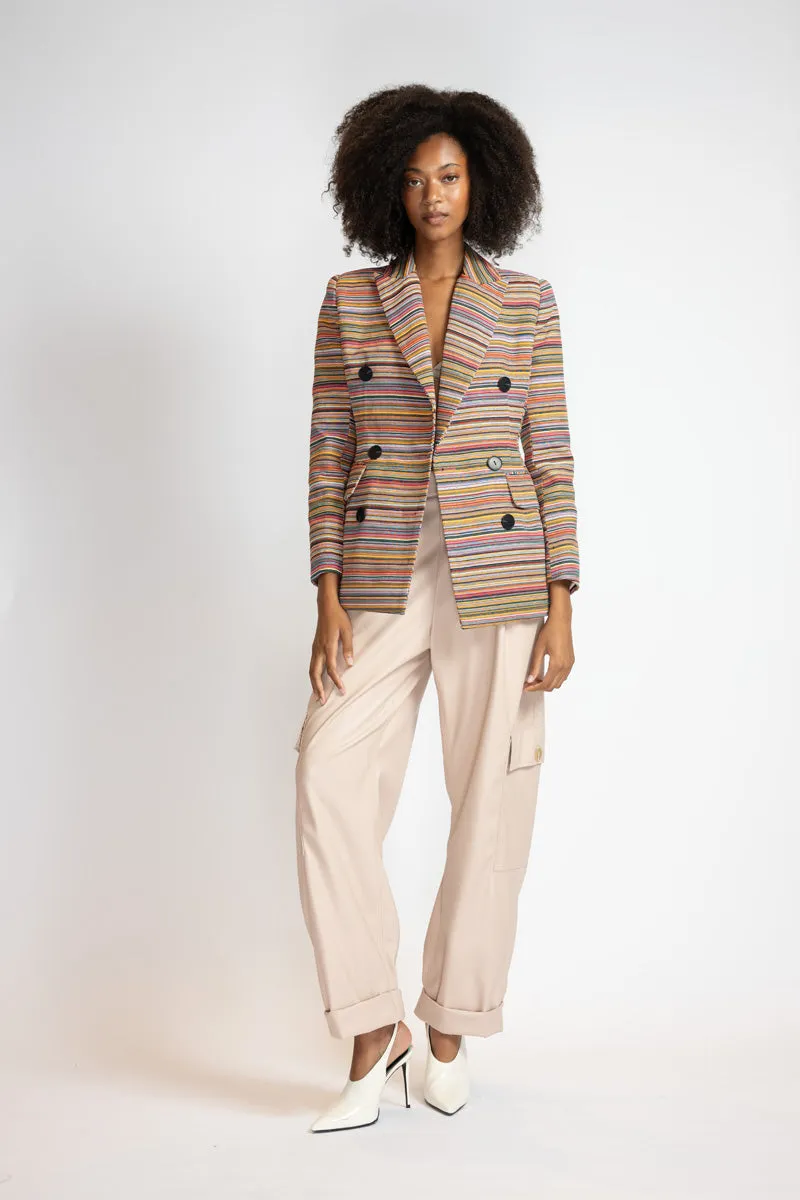 Mashru Jacquard Double-Breasted Blazer