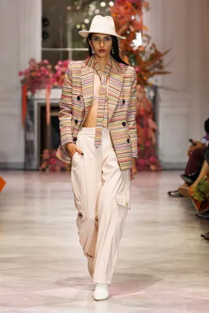 Mashru Jacquard Double-Breasted Blazer