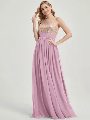 Mauve One-Shoulder Sequin Chiffon Maxi Bridesmaid Dress for Party