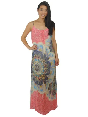 Maxi Dress Sleeveless Chiffon Coral Pink Paisley