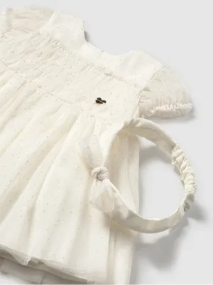 Mayoral Toddler Girl Tulle Dress With Headband - Natural