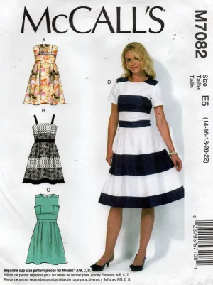 McCall's 7082 Womens Panelled Midriff Full Skirt Dresses Out Of Print Sewing Pattern Size 14 - 22 UNCUT Factory Folded