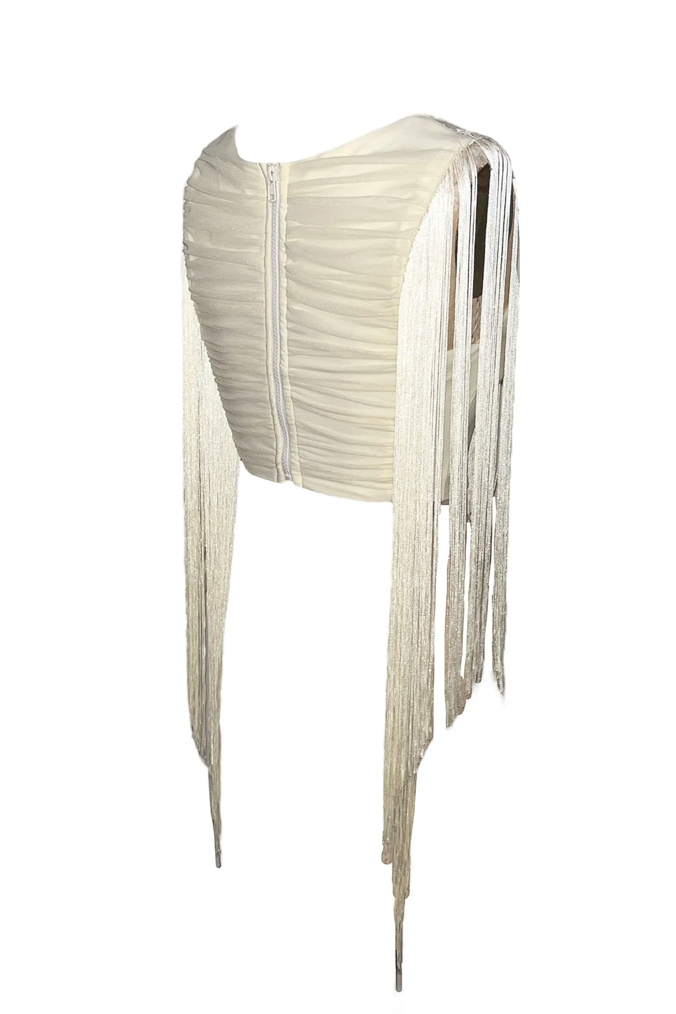 MEDIUM Fancy Lace & Fringes Crop Top in Ivory