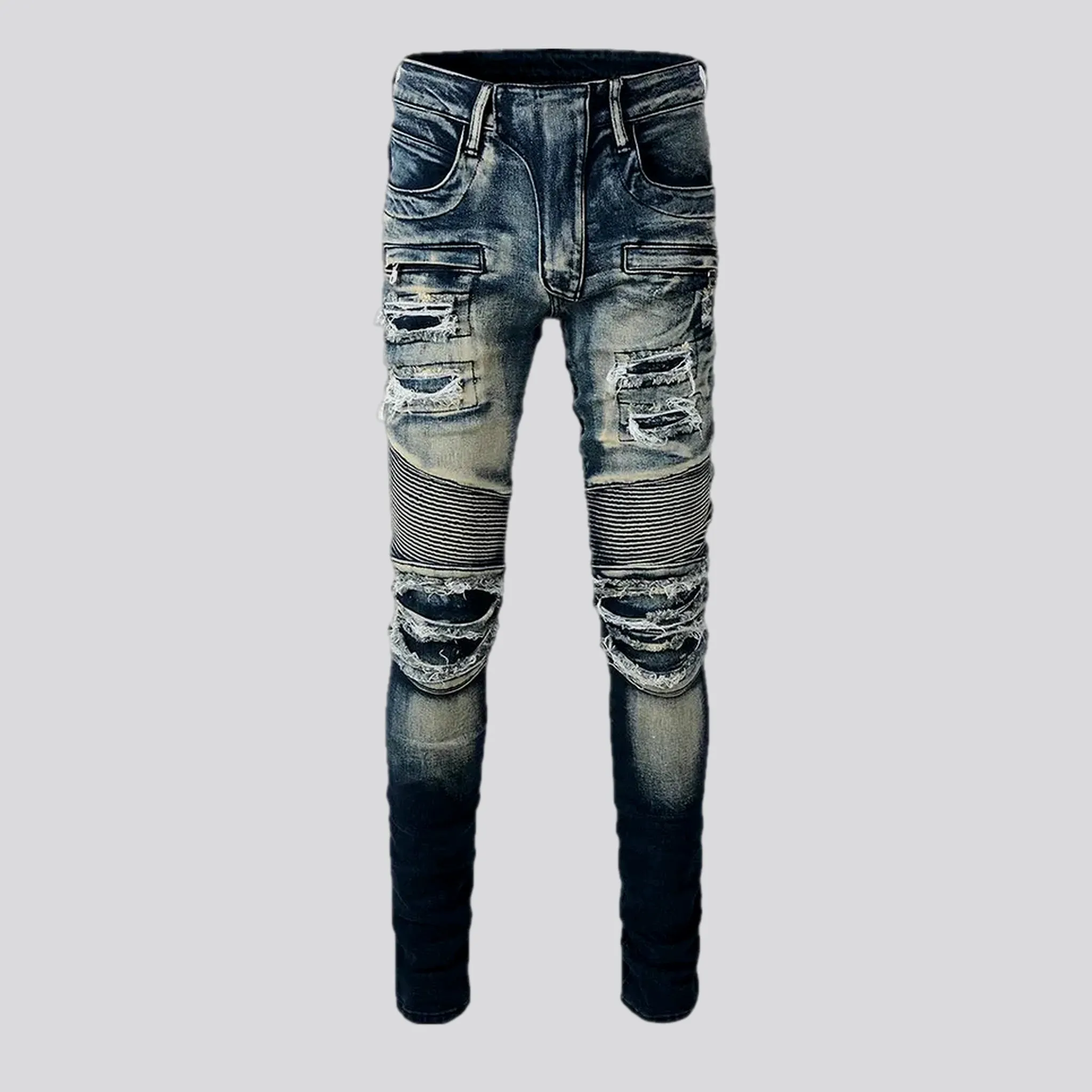 Medium rise stretchable biker men's jeans
