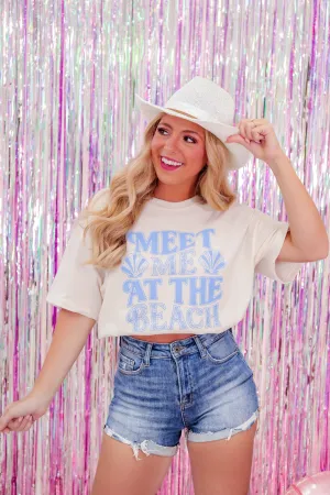 Meet Me At The Beach Crop Graphic Tee - Vintage White