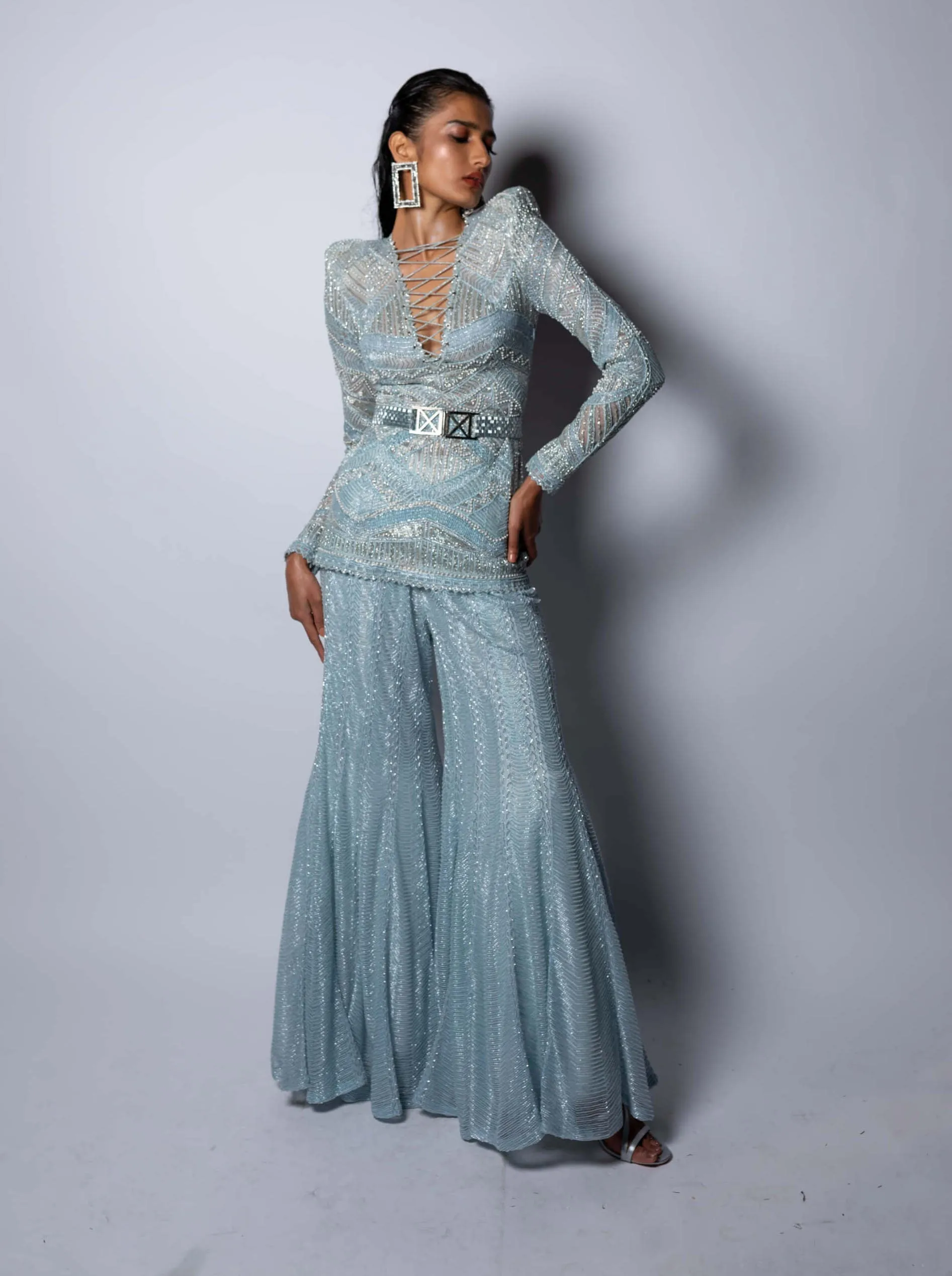 Mel ice blue sharara set