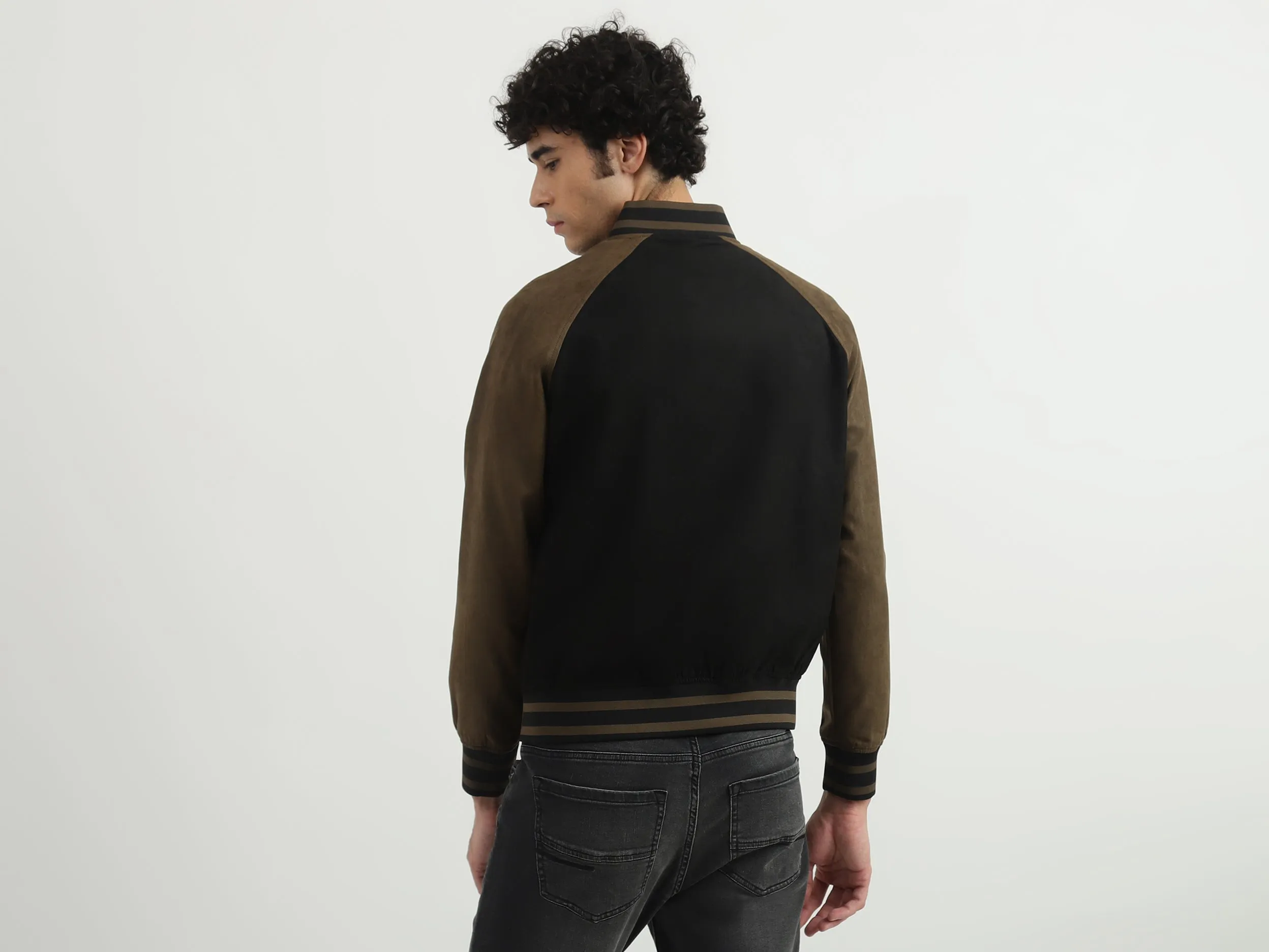 Men Colorblocked Stand-up Collar Jacket