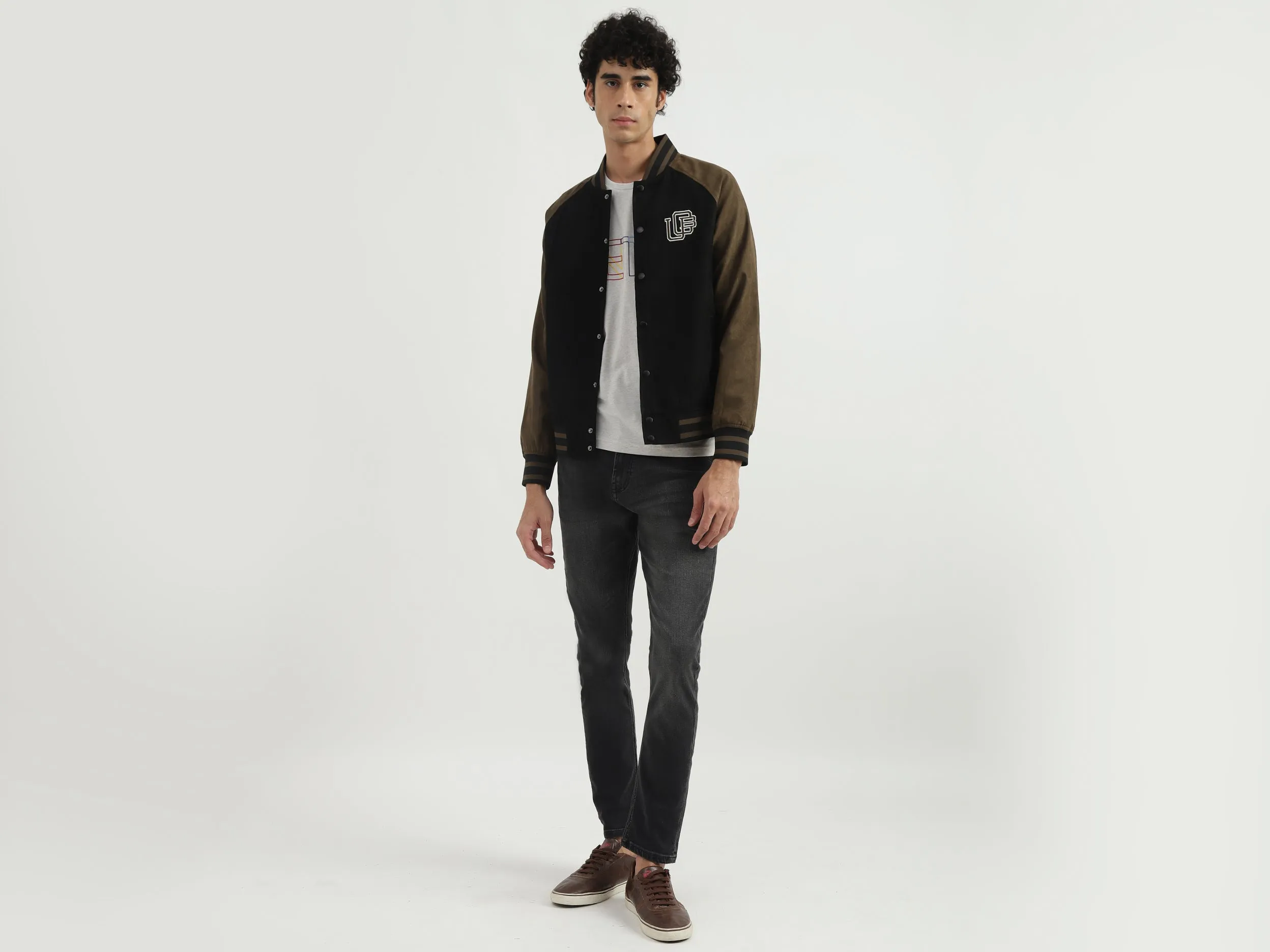 Men Colorblocked Stand-up Collar Jacket