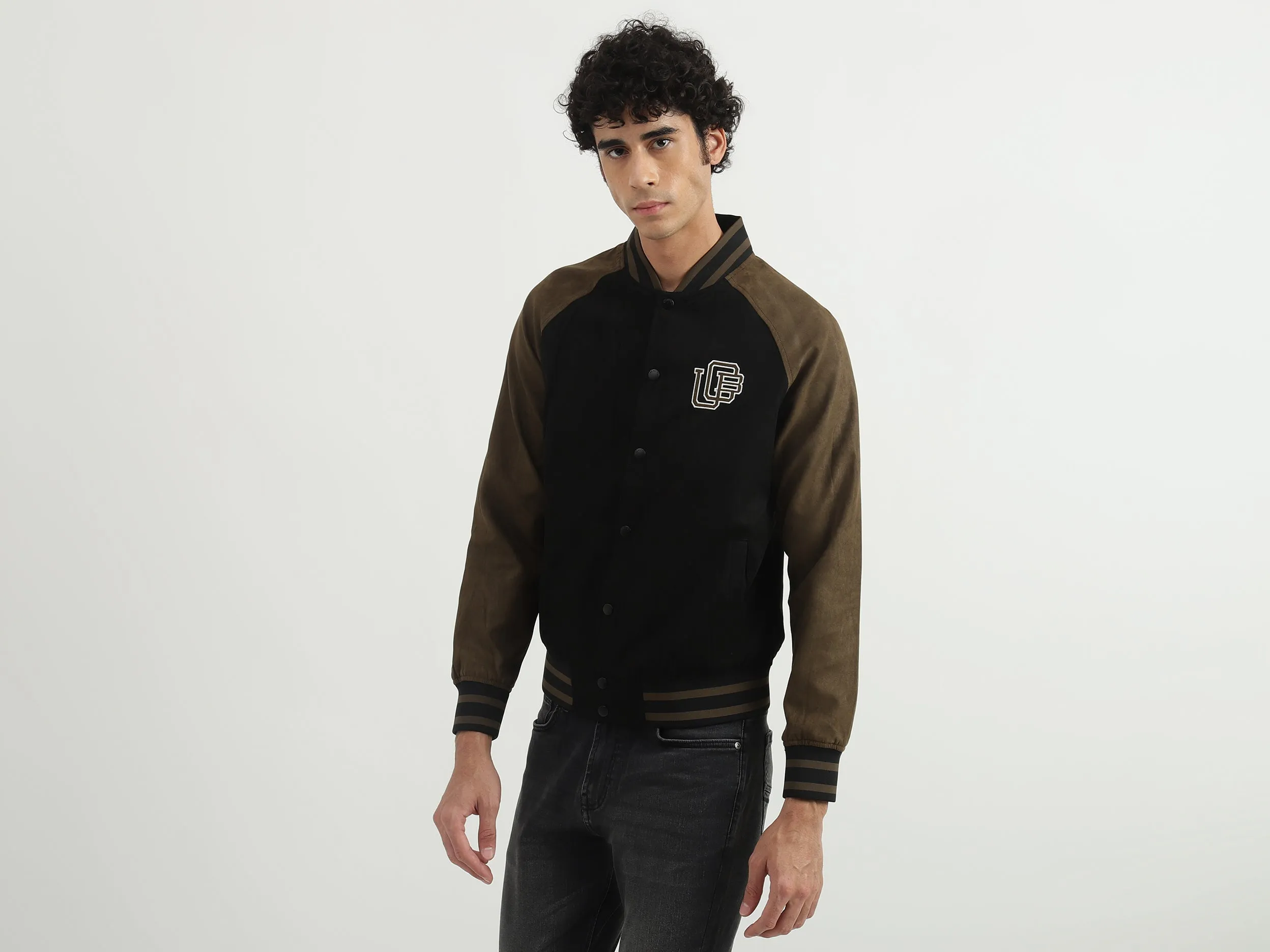 Men Colorblocked Stand-up Collar Jacket