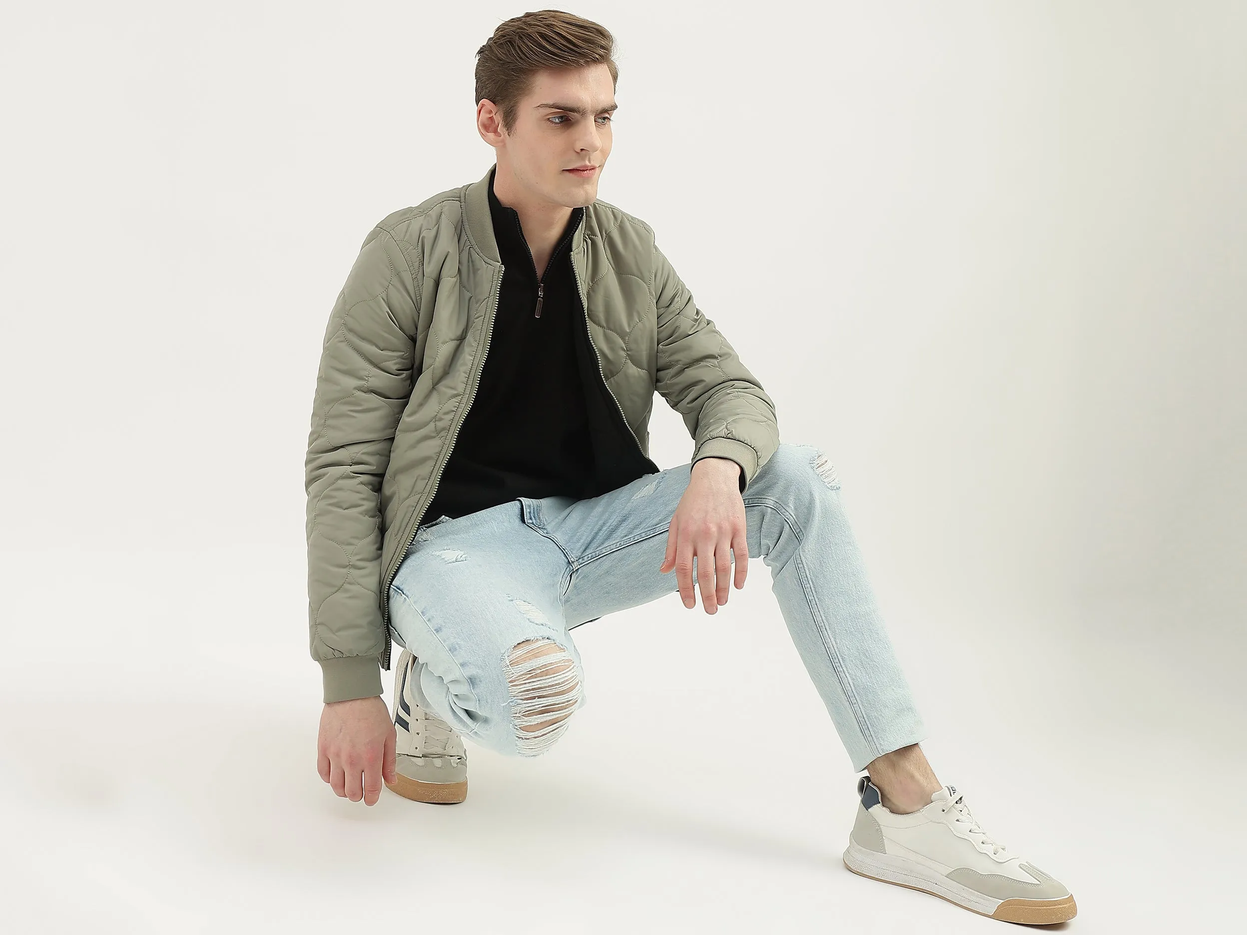 Men Quilted Stand Collar Jacket