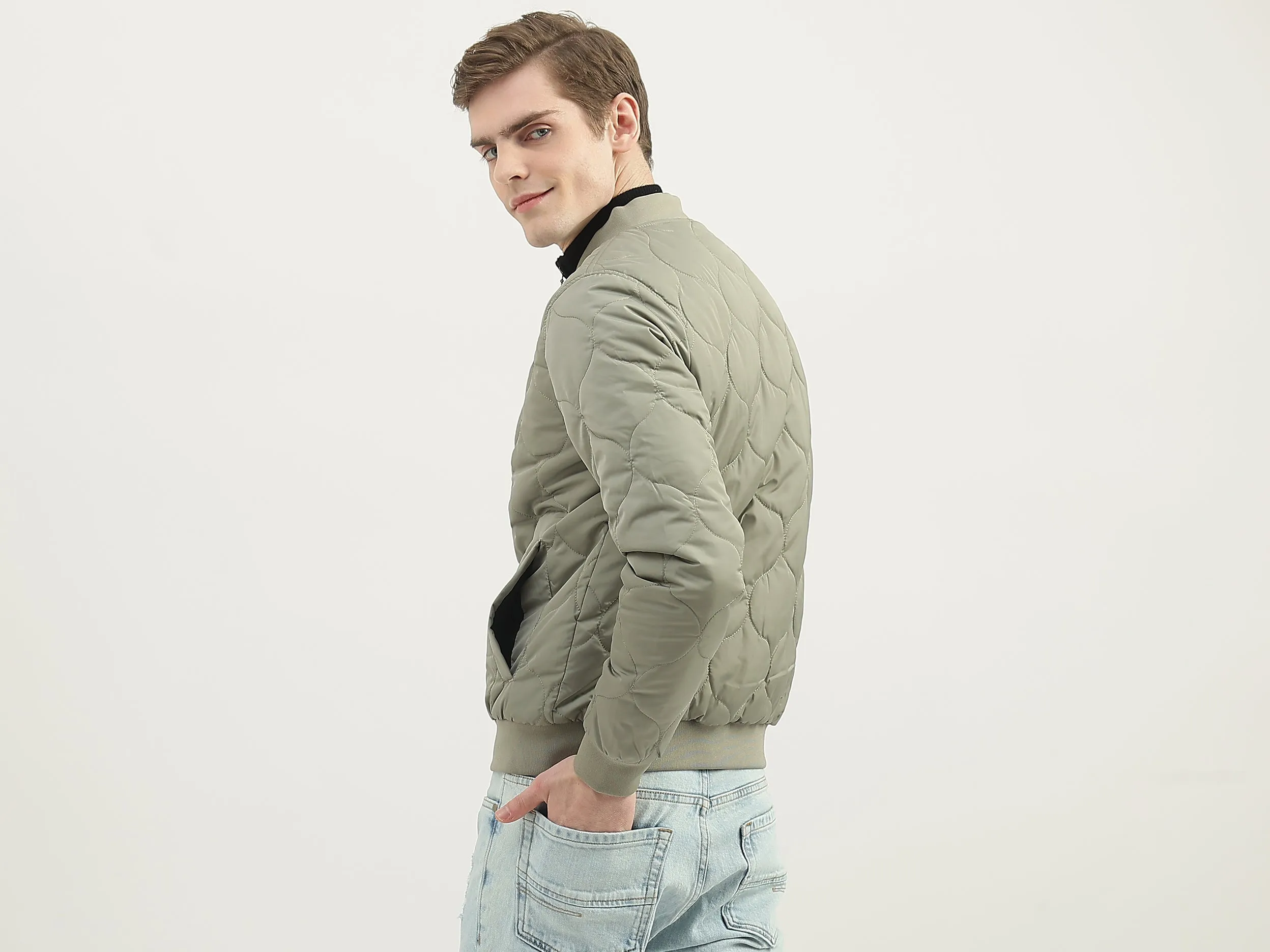 Men Quilted Stand Collar Jacket