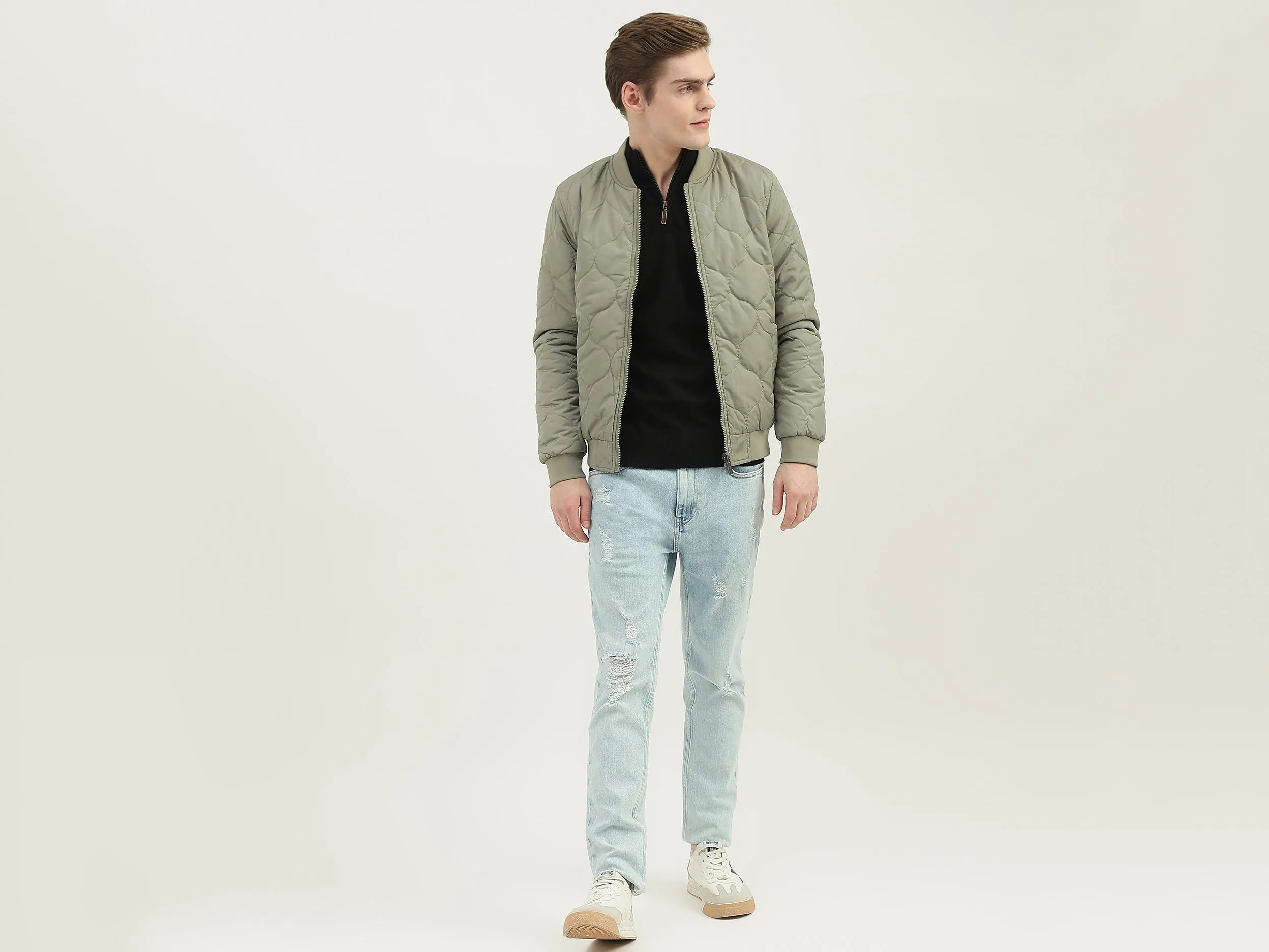 Men Quilted Stand Collar Jacket