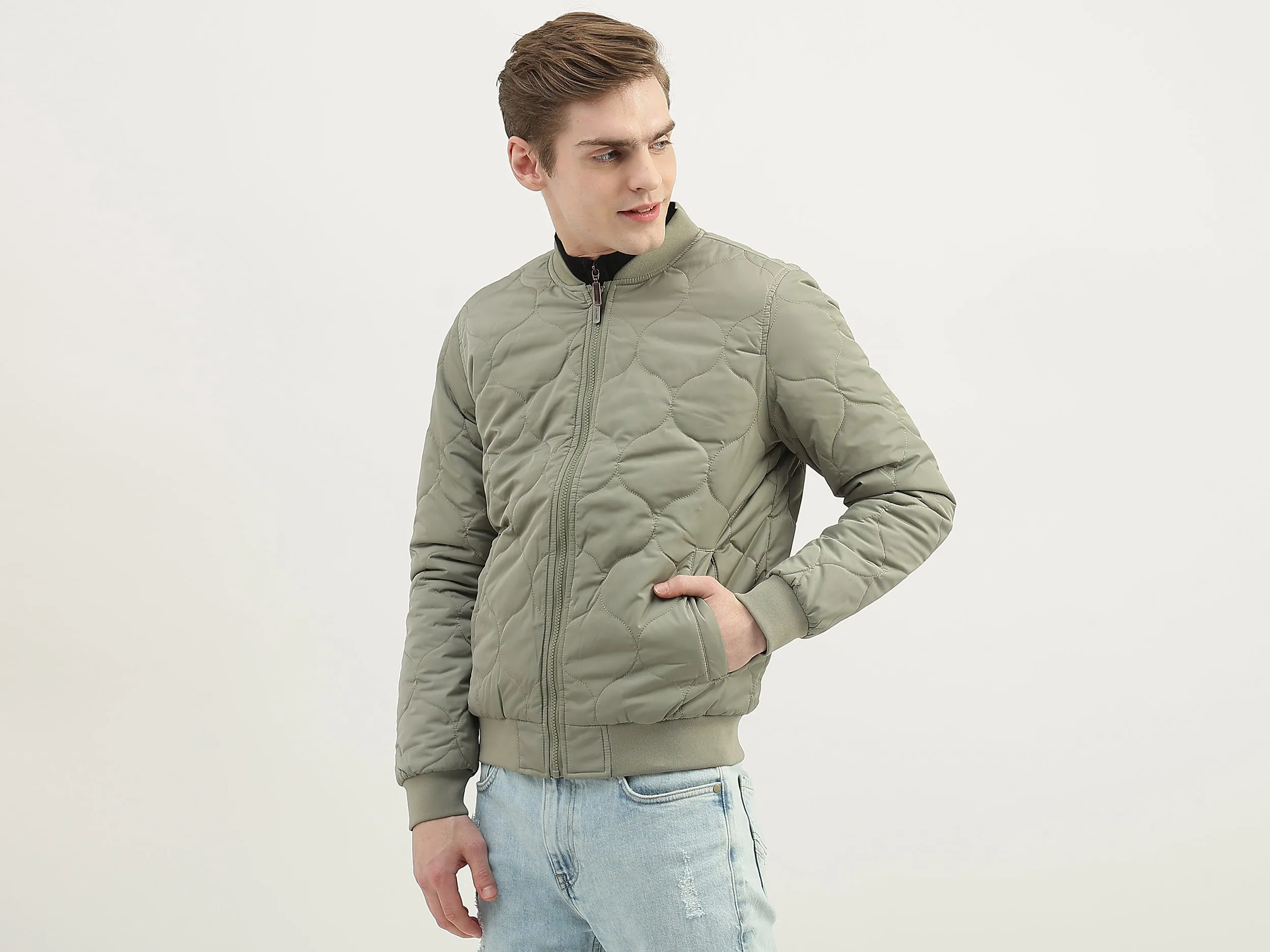 Men Quilted Stand Collar Jacket