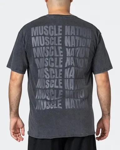 Mens Box Wave Oversized Vintage Tee Washed - Black / Charcoal