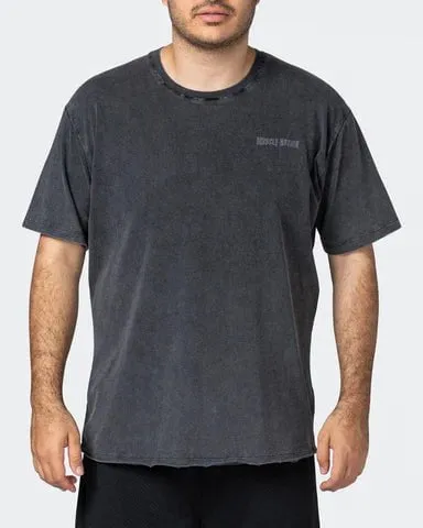 Mens Box Wave Oversized Vintage Tee Washed - Black / Charcoal