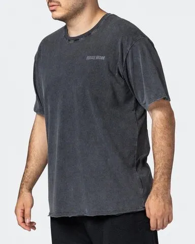 Mens Box Wave Oversized Vintage Tee Washed - Black / Charcoal