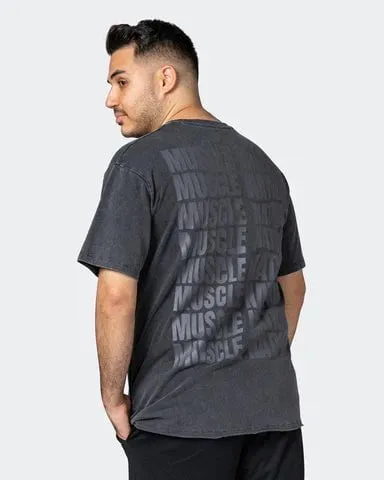 Mens Box Wave Oversized Vintage Tee Washed - Black / Charcoal