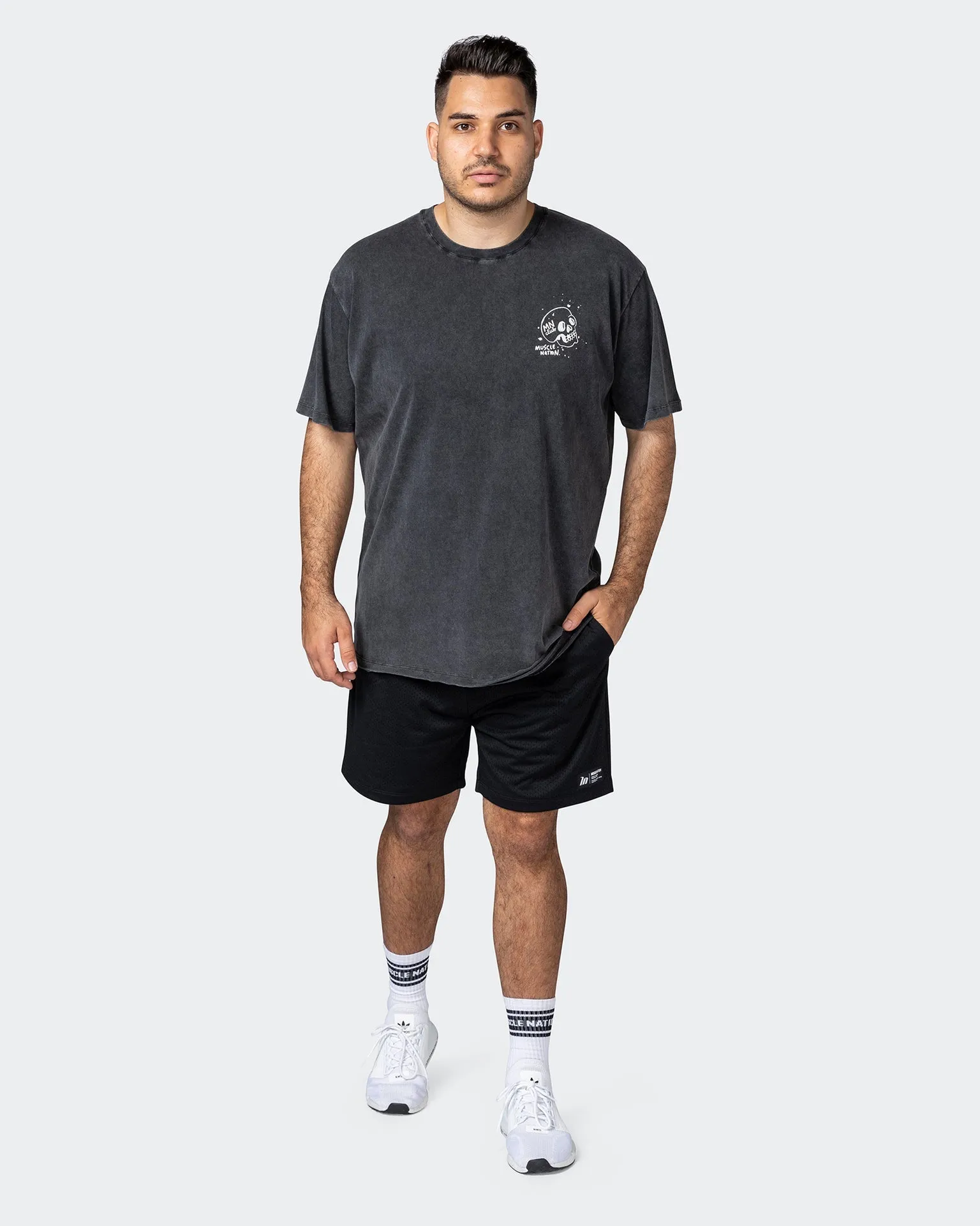 Mens Graffiti Tag Oversized Vintage Tee - Washed Black / Capri Blue