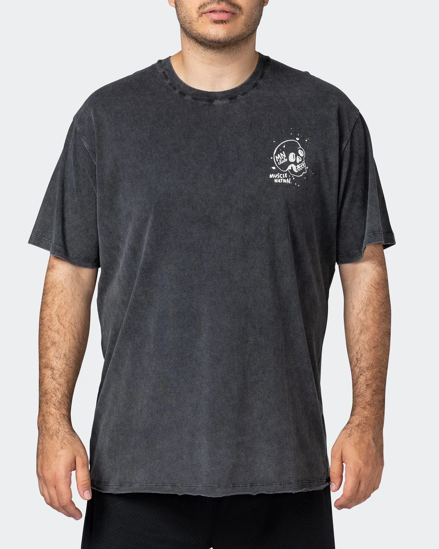 Mens Graffiti Tag Oversized Vintage Tee - Washed Black / Capri Blue