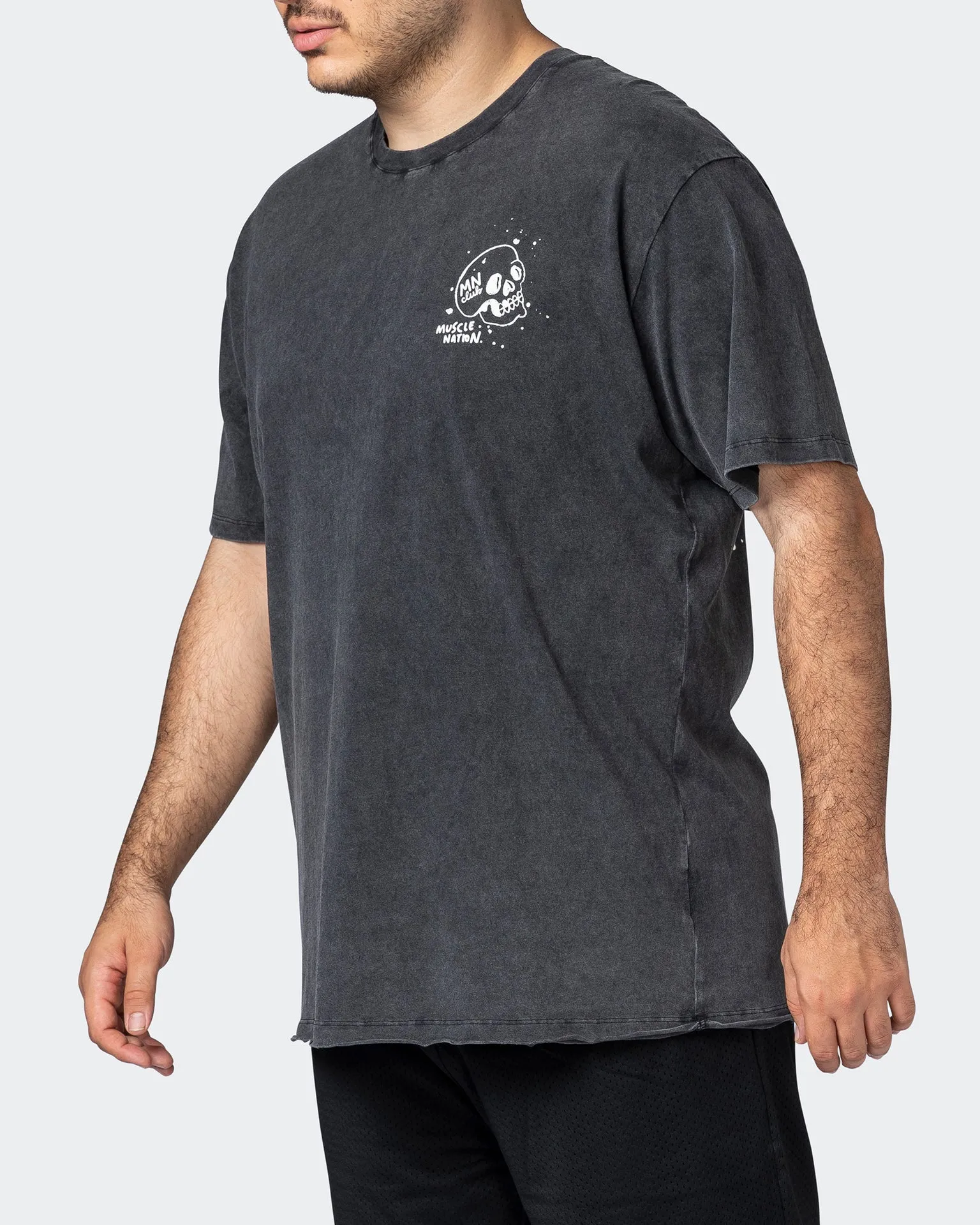 Mens Graffiti Tag Oversized Vintage Tee - Washed Black / Capri Blue