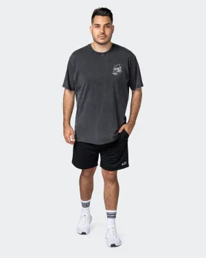 Mens Graffiti Tag Oversized Vintage Tee - Washed Black / Capri Blue