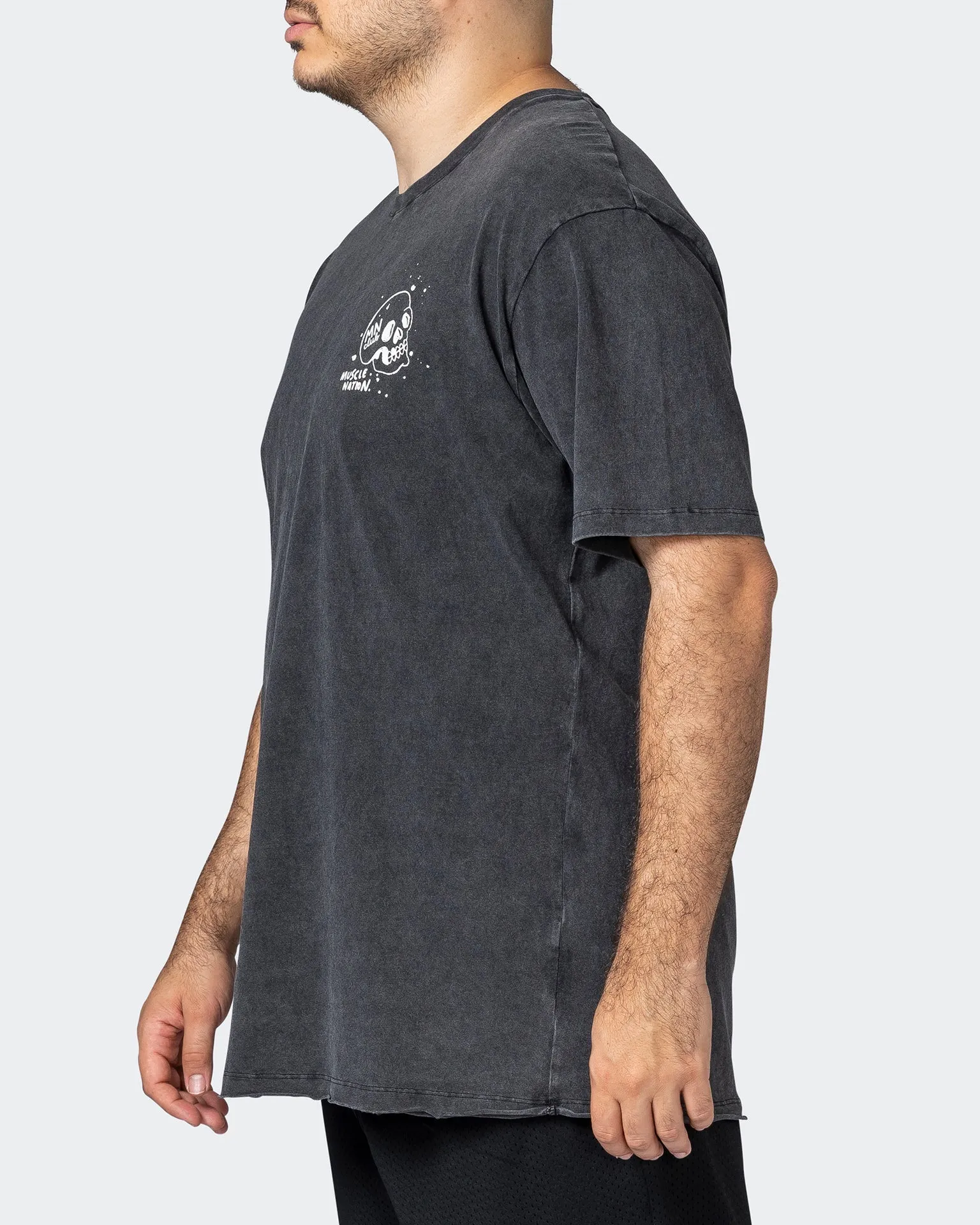 Mens Graffiti Tag Oversized Vintage Tee - Washed Black / Capri Blue