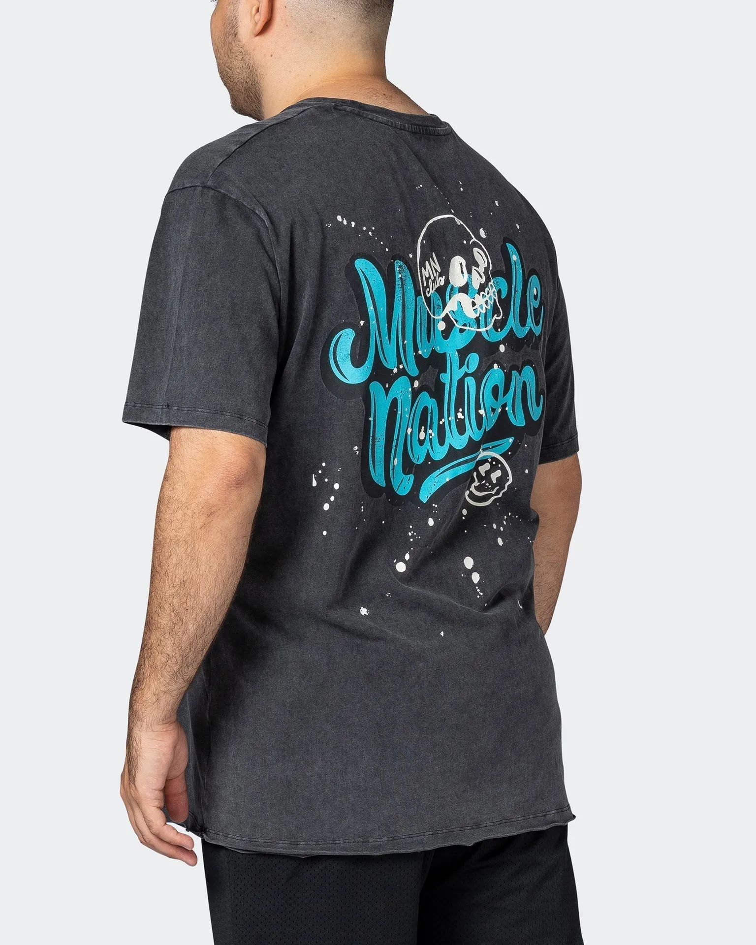 Mens Graffiti Tag Oversized Vintage Tee - Washed Black / Capri Blue