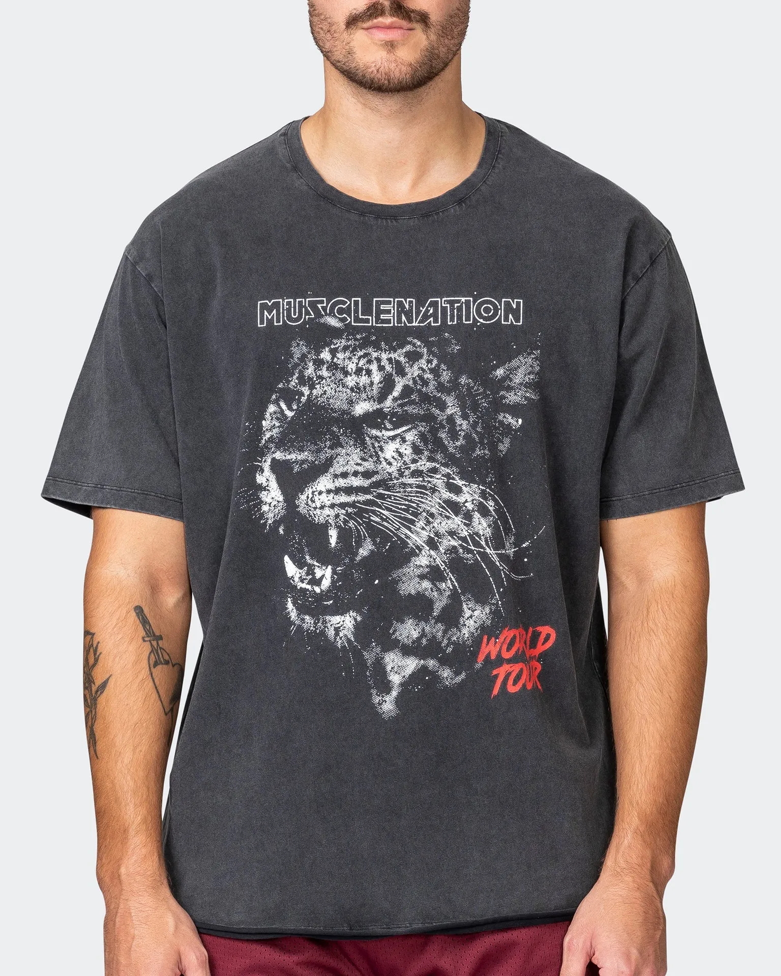Mens Leopard Oversized Vintage Tee - Washed Black