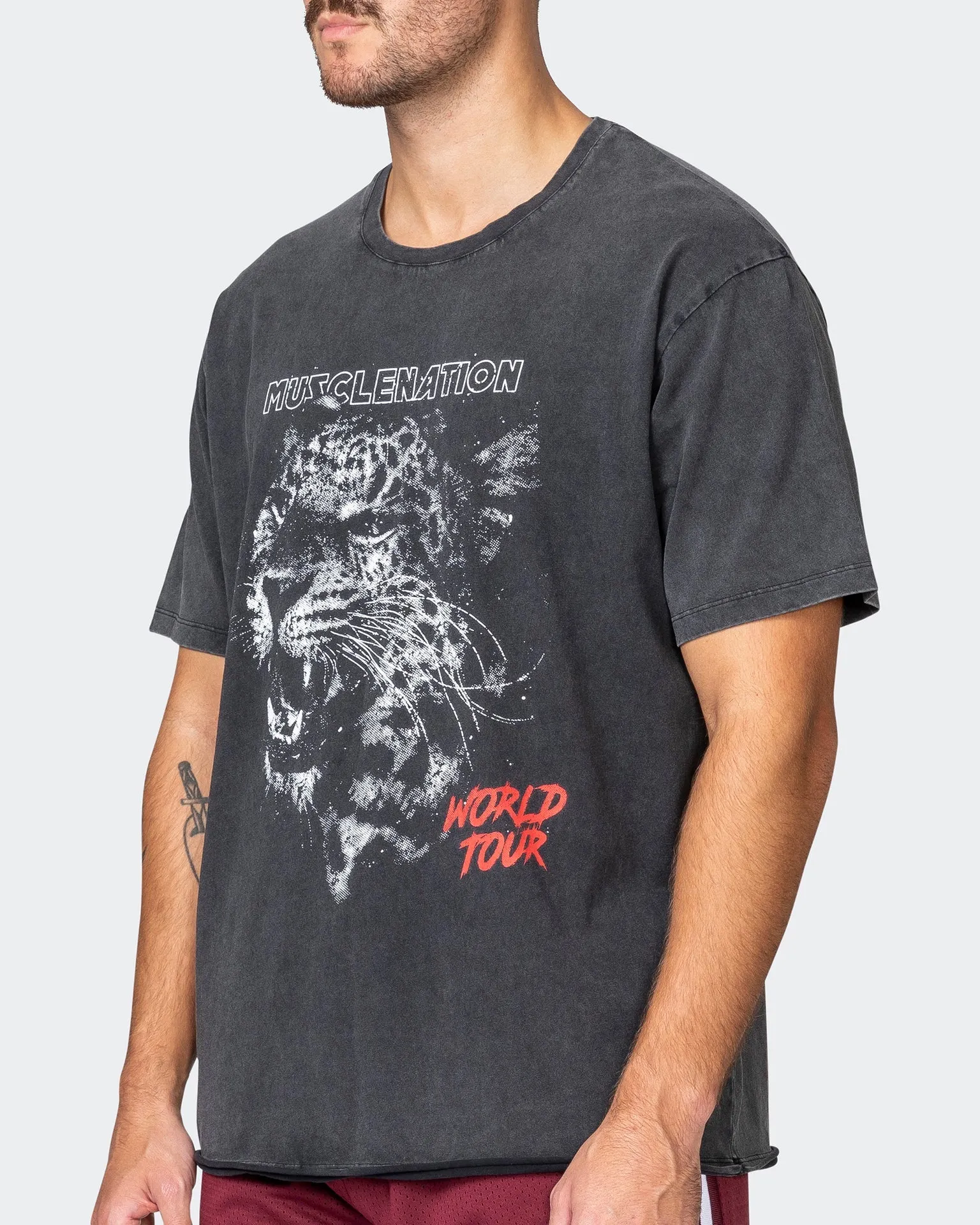 Mens Leopard Oversized Vintage Tee - Washed Black