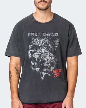 Mens Leopard Oversized Vintage Tee - Washed Black
