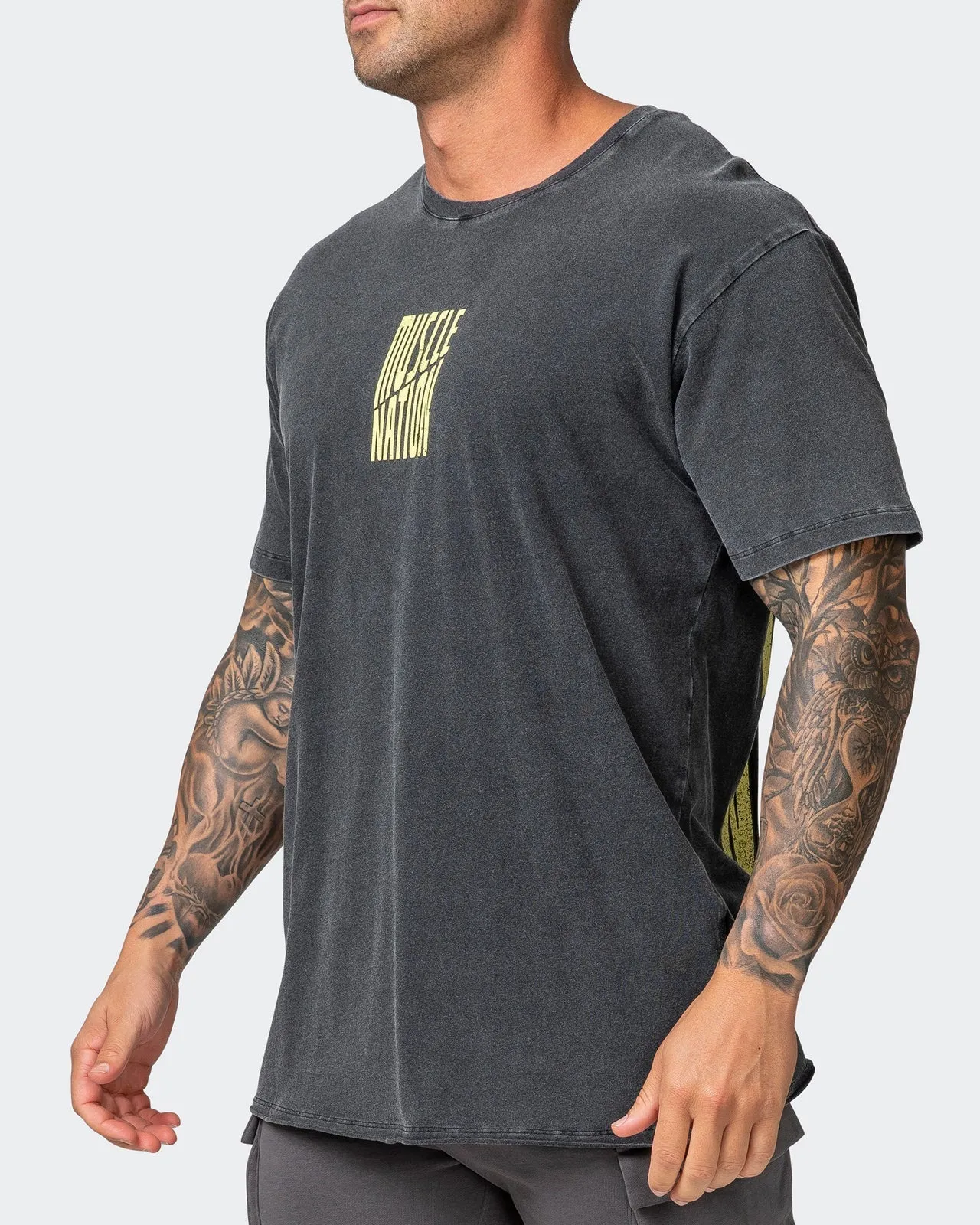 Mens Maximise Oversized Vintage Tee - Washed Black/Sunny Lime