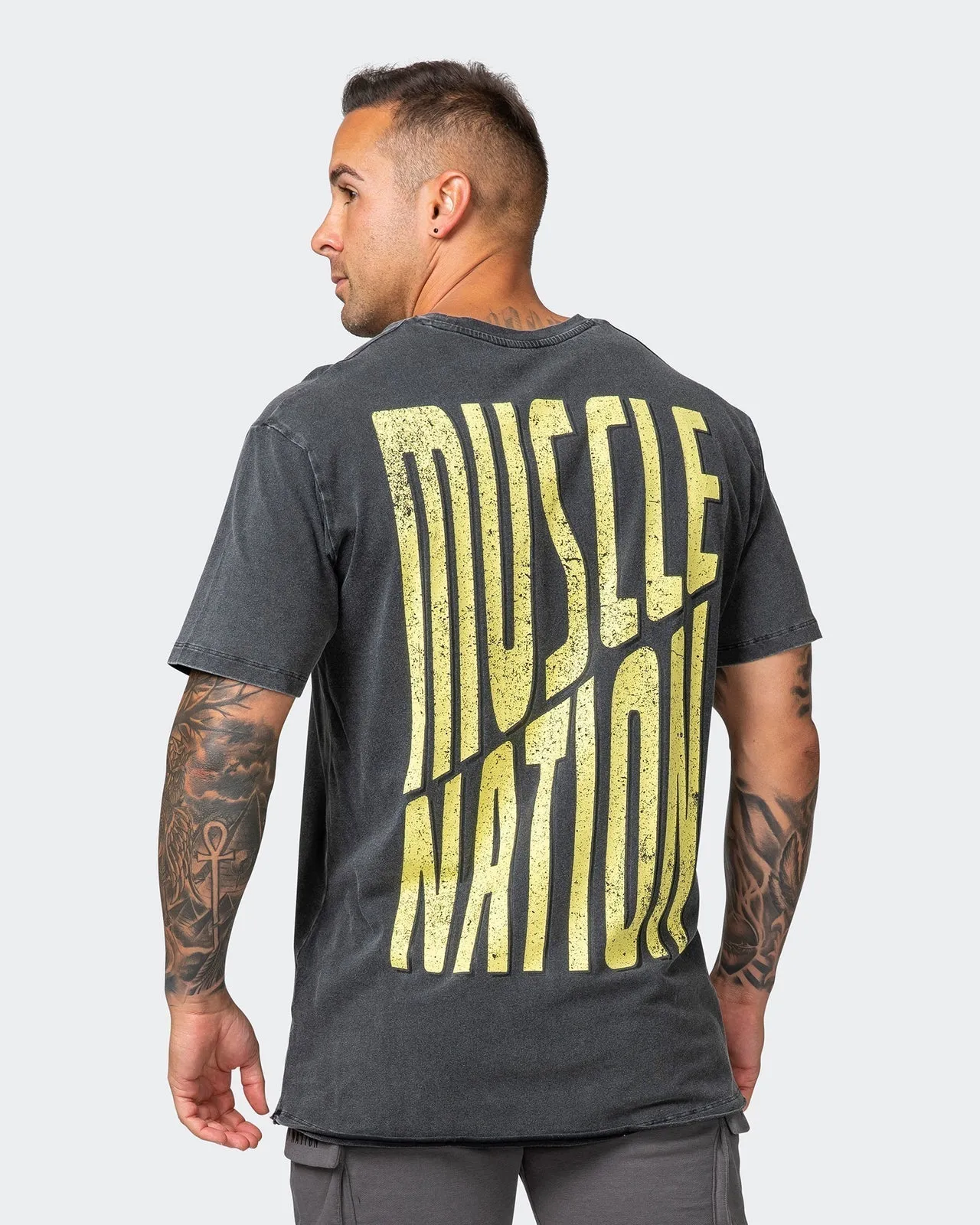 Mens Maximise Oversized Vintage Tee - Washed Black/Sunny Lime