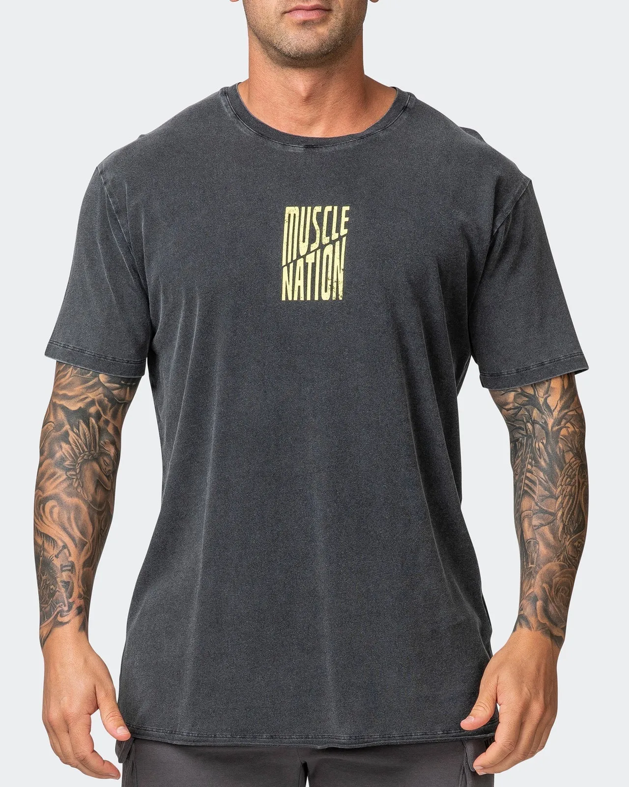 Mens Maximise Oversized Vintage Tee - Washed Black/Sunny Lime
