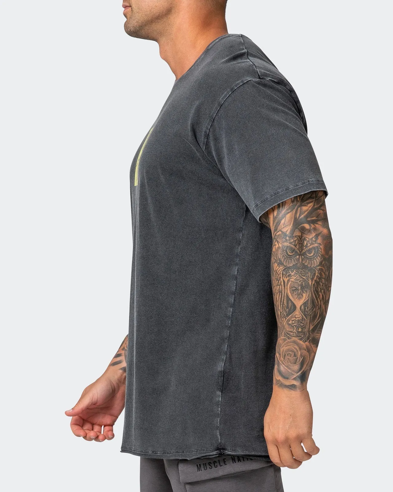 Mens Maximise Oversized Vintage Tee - Washed Black/Sunny Lime