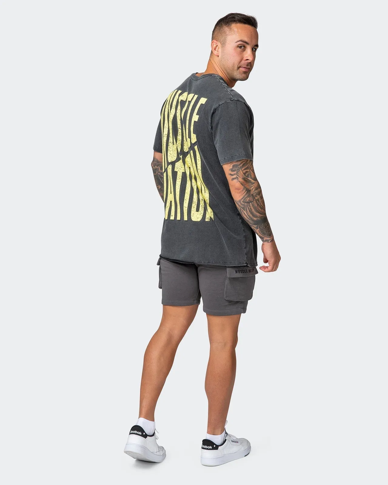 Mens Maximise Oversized Vintage Tee - Washed Black/Sunny Lime
