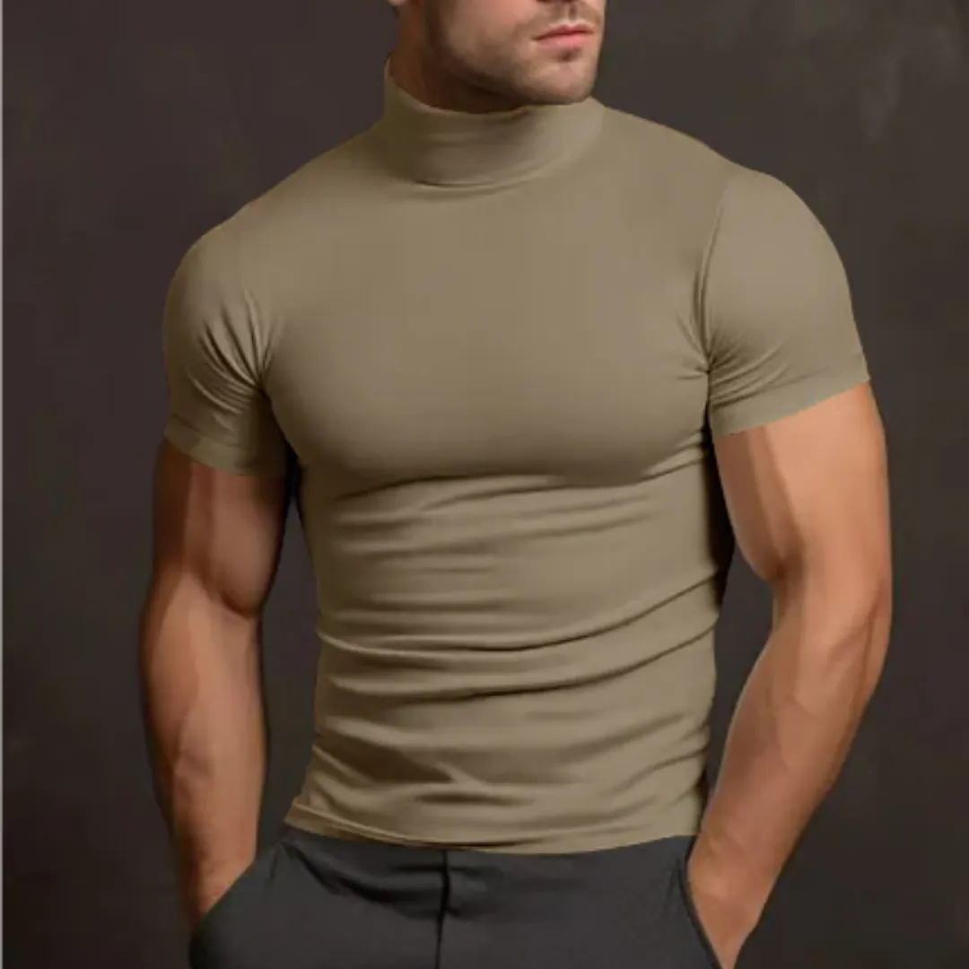 Men's Tight Turtle Neck Shirt | Short Sleeve