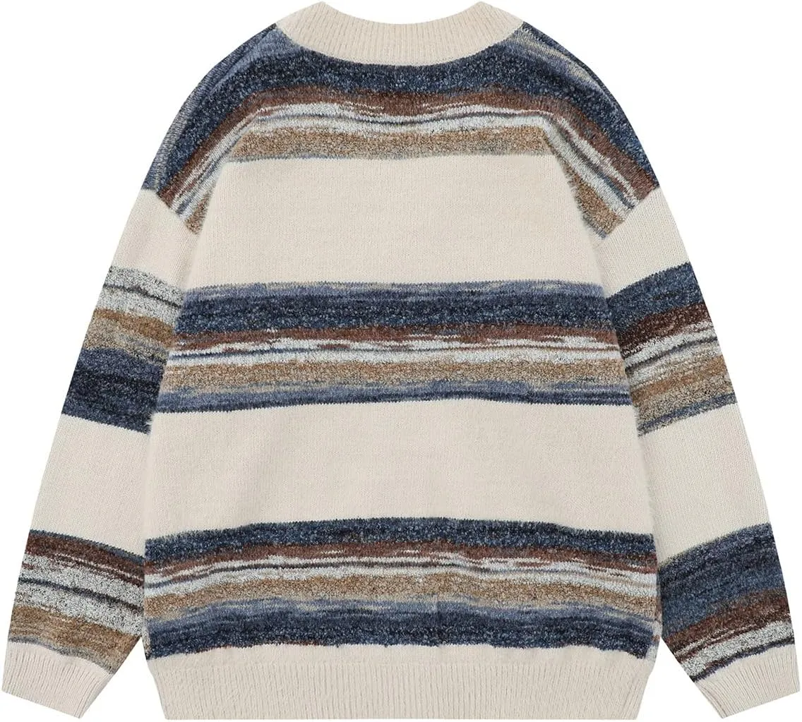 Men's Women's Oversized Striped Cardigan Sweater Long Sleeve Button Down Vintage Knit Cardigans