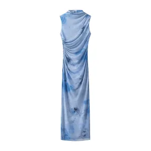 Mesh Floral Print Ruched Maxi Dress