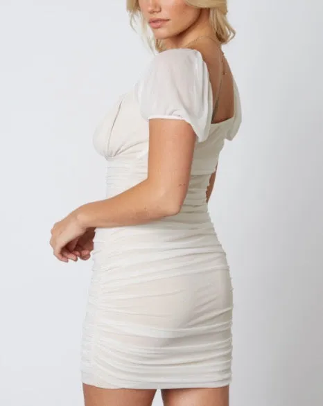 Mesh Nude Lined Ruched Dress