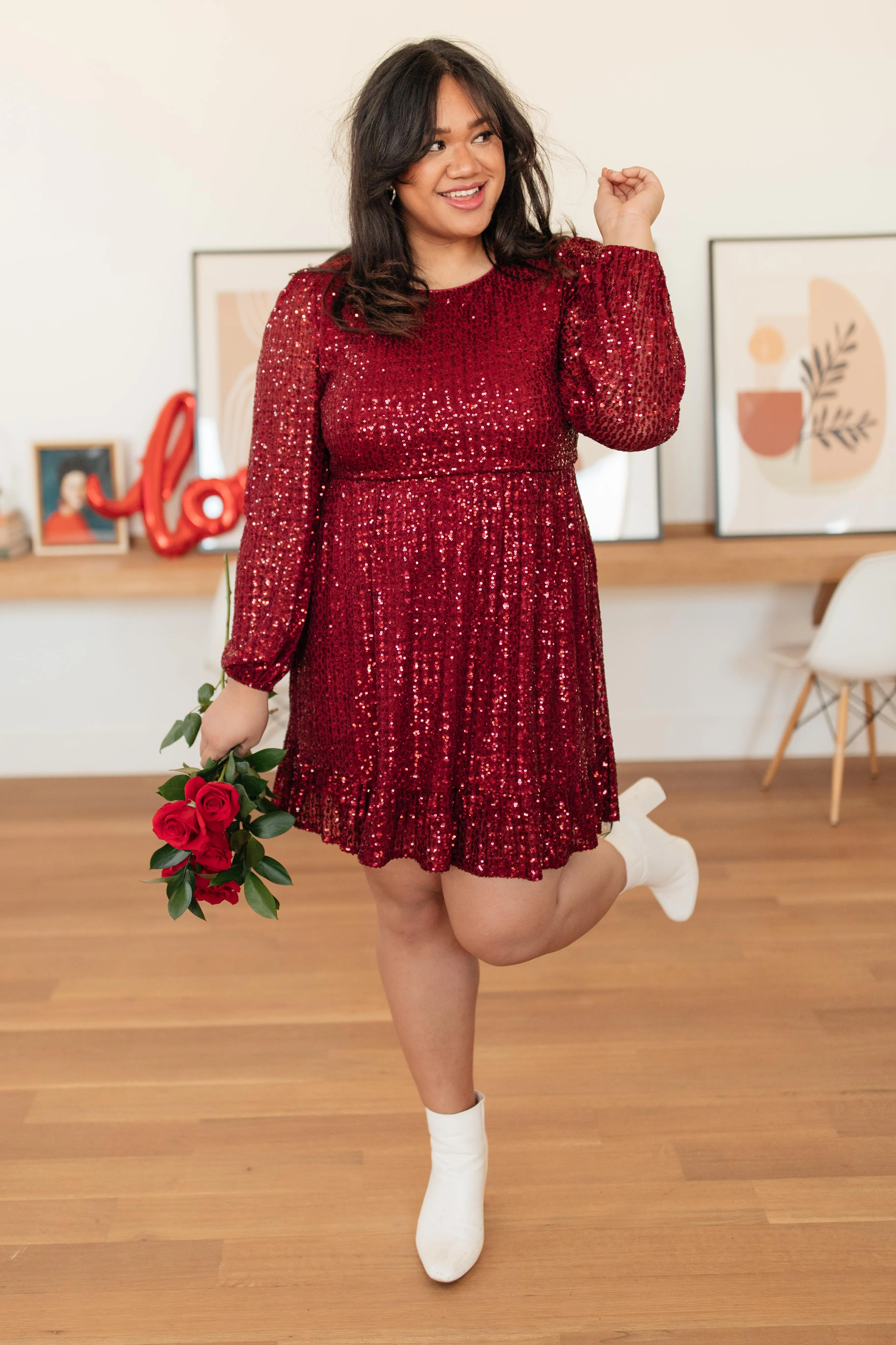 Mia Sequin Dress in Wine