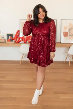 Mia Sequin Dress in Wine