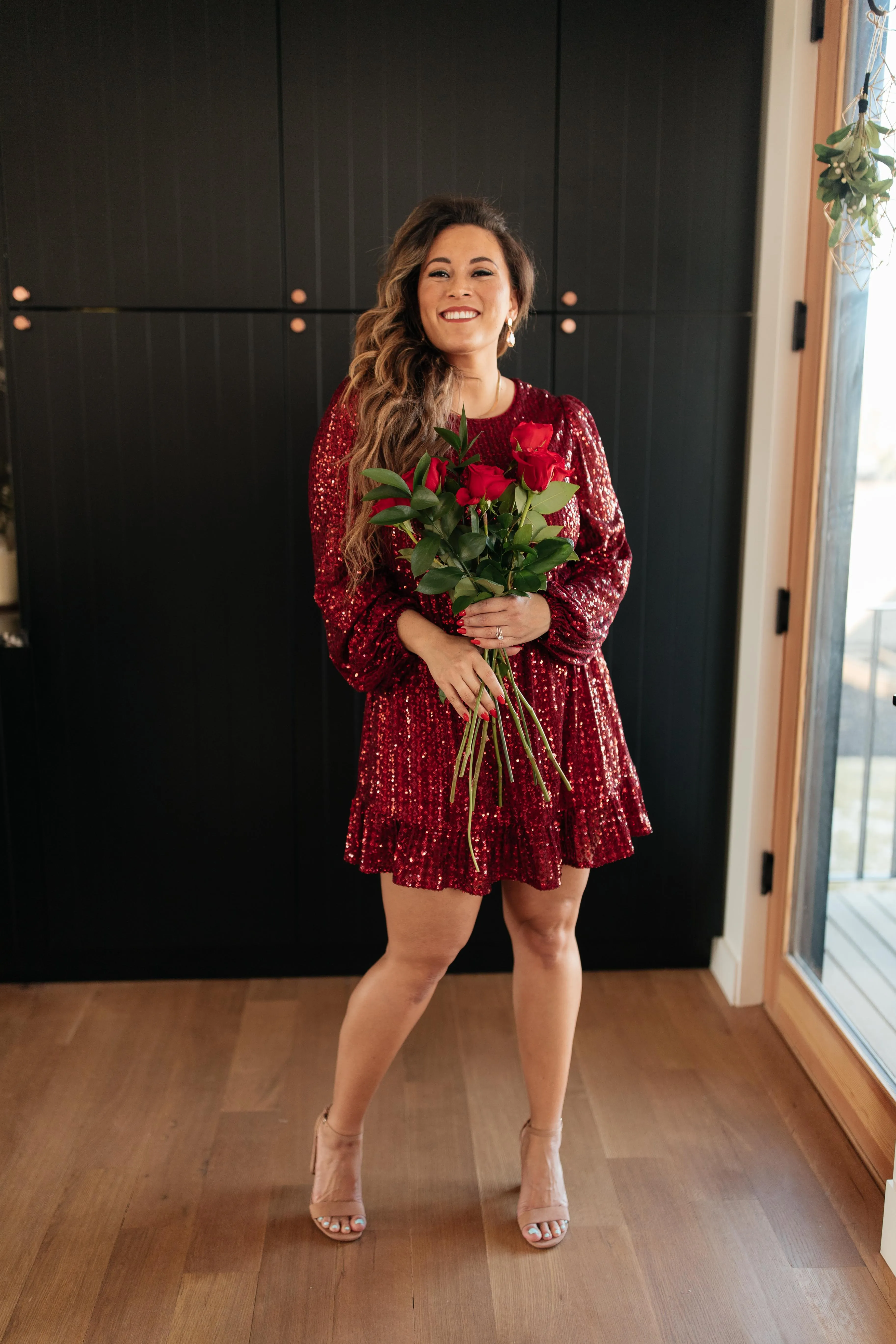 Mia Sequin Dress in Wine
