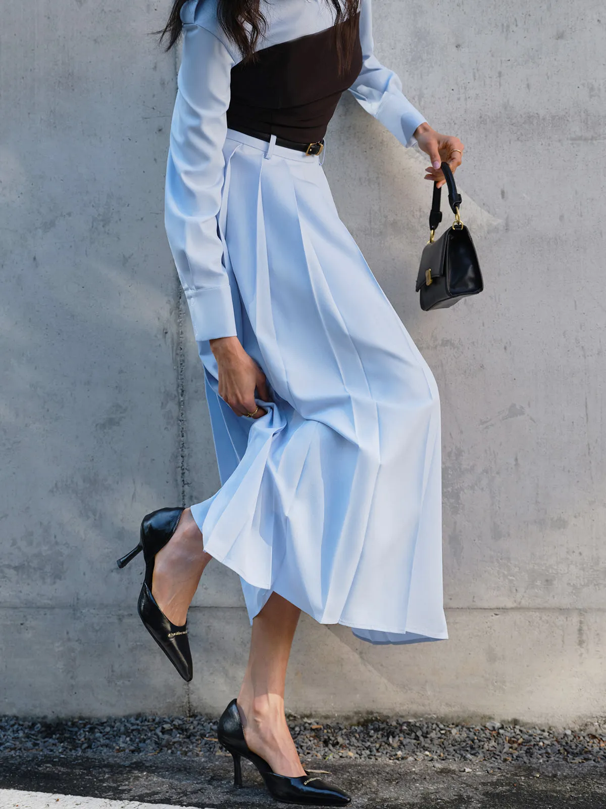 Minimalist Pleated Skirt Without Belt