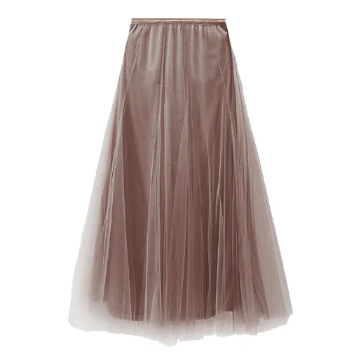 Mink Tulle Midi Skirt with Gold Waistband