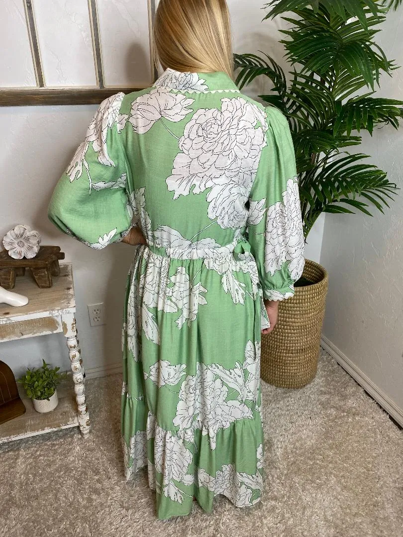 Mint Floral Midi Dress in Regular & Curvy