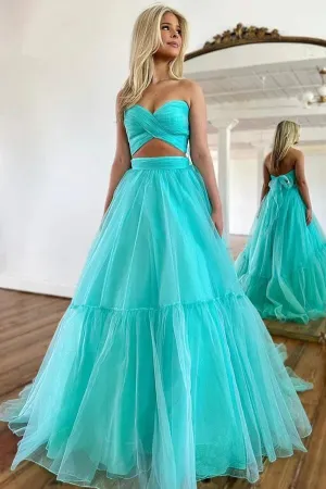 Mint Green Tulle A-line Off-the-Shoulder Prom Dresses, Evening Dresses, SP989