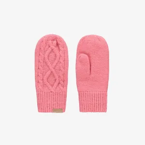 Mitaines roses en maille tressée, enfant  || Pink knitted mittens with a woven pattern, child